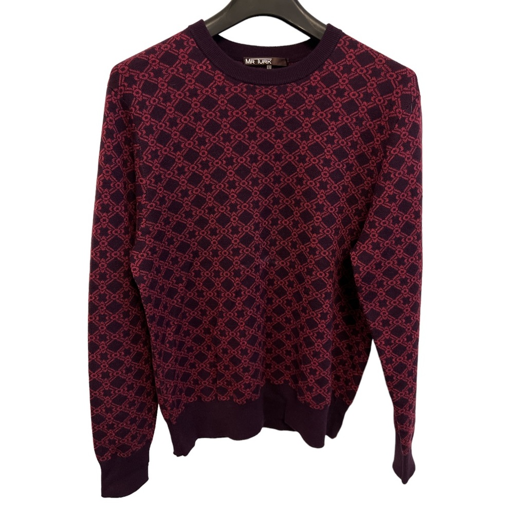 Mr Turk Purple Pattern Merino Wool Sweater - Sz L